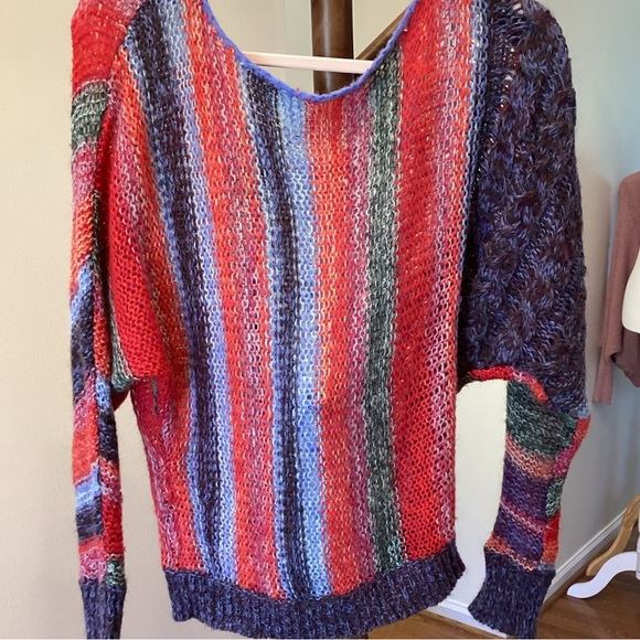 NWOT Free People XS Colorful Boho Sheer Sweater . - Picture 6 of 6